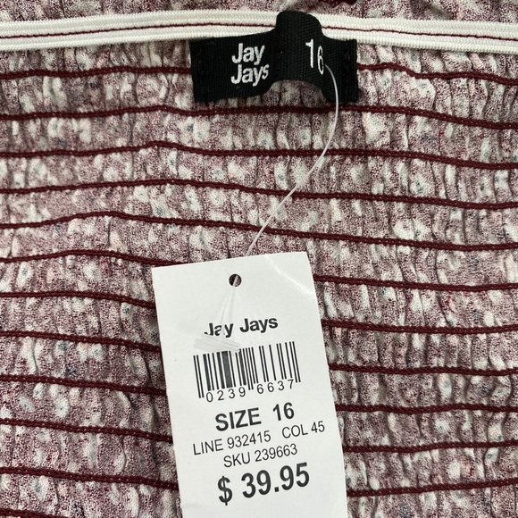 JAY JAYS Maroon Floral Print Shirred Dress Size 16 - Picture 4 of 6